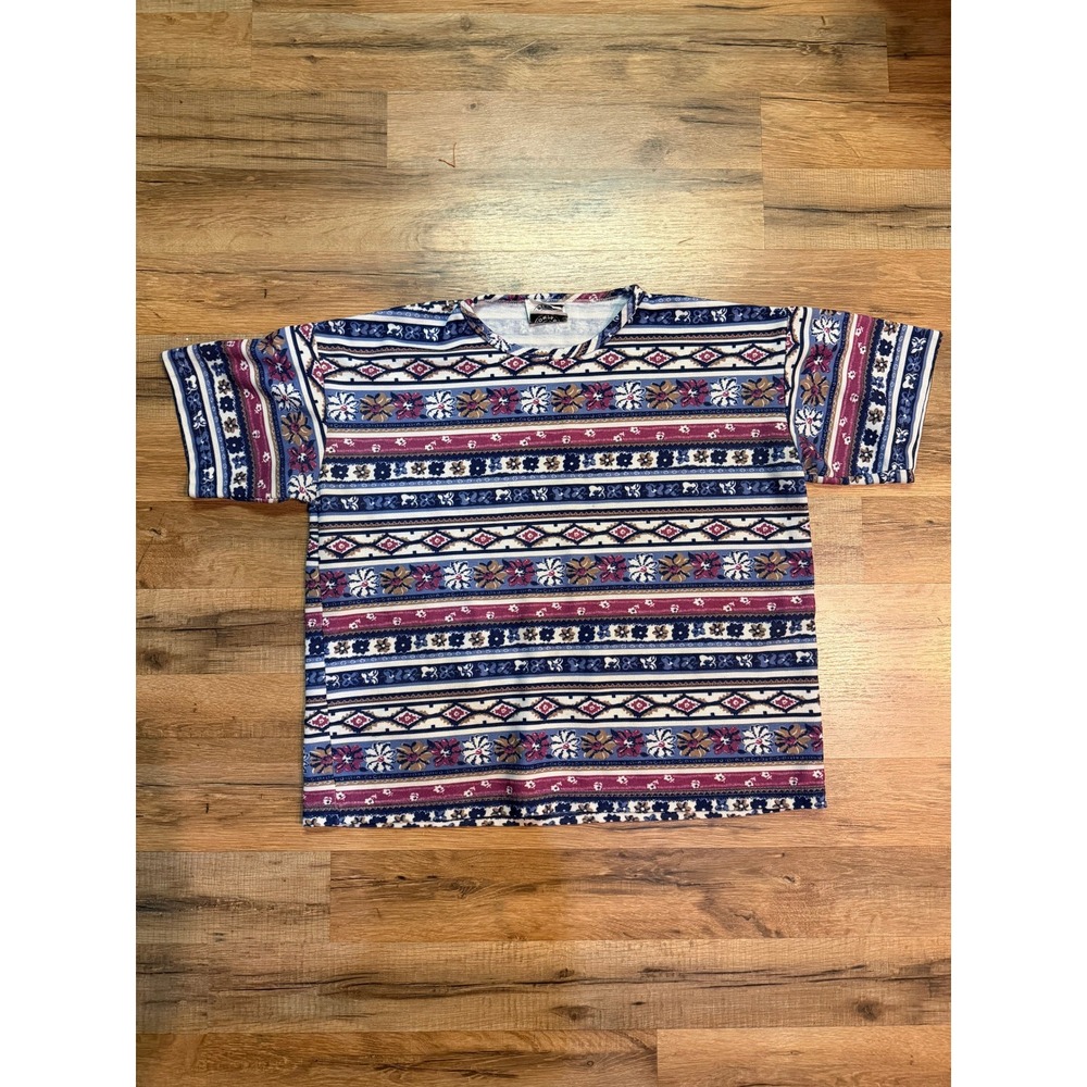 VTG 90's Erika Company Colorful‎ Patterned Boxy Short Sleeve T Oversized Unique